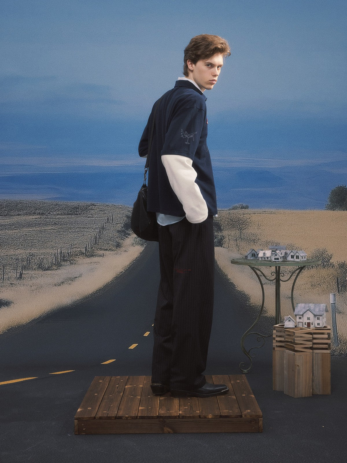 SOD Melvins Embroidered Pinstripe Trousers in Black - On Male Model