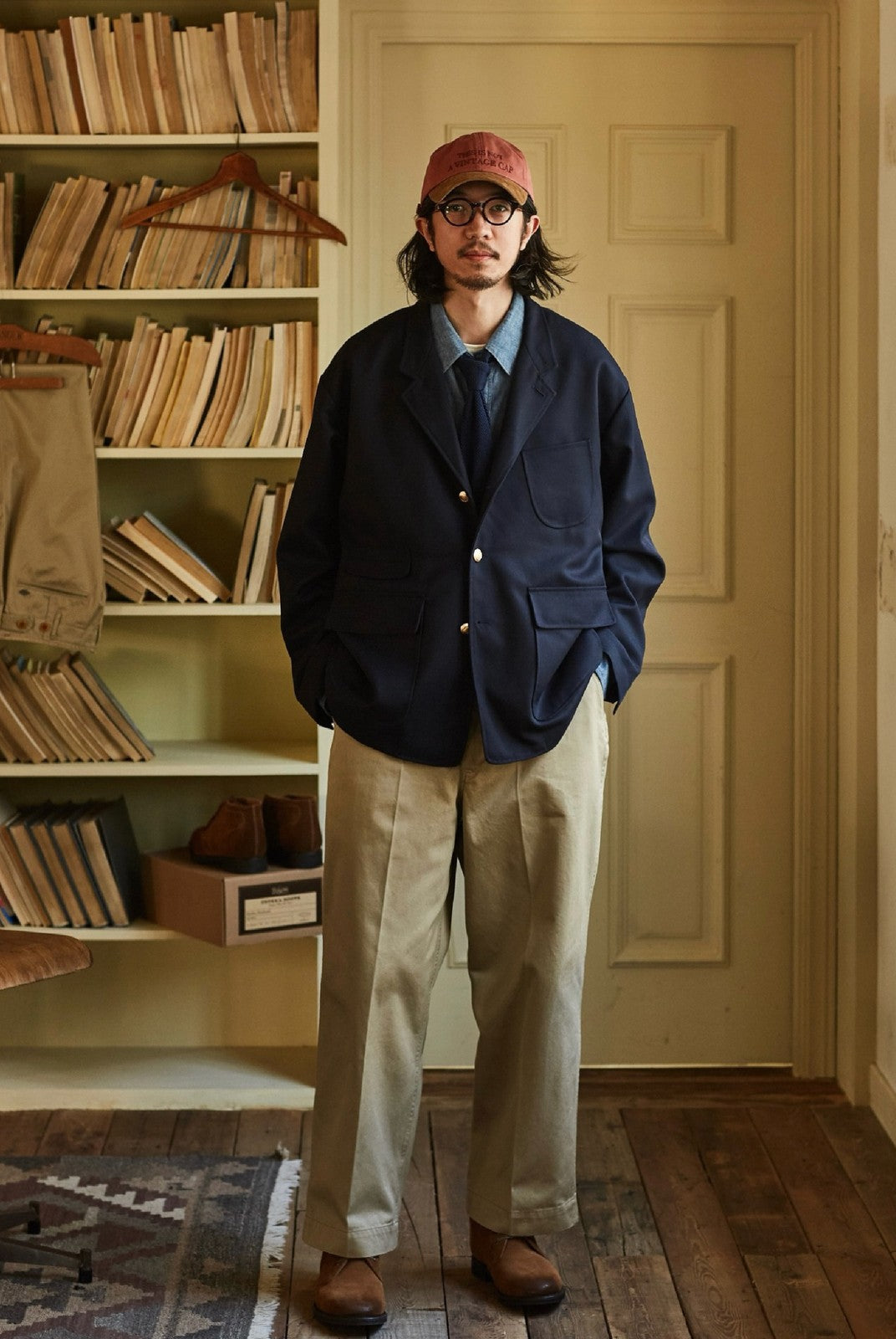 USAGE Heavyweight Cotton Twill Chinos in Khaki - On Male Model