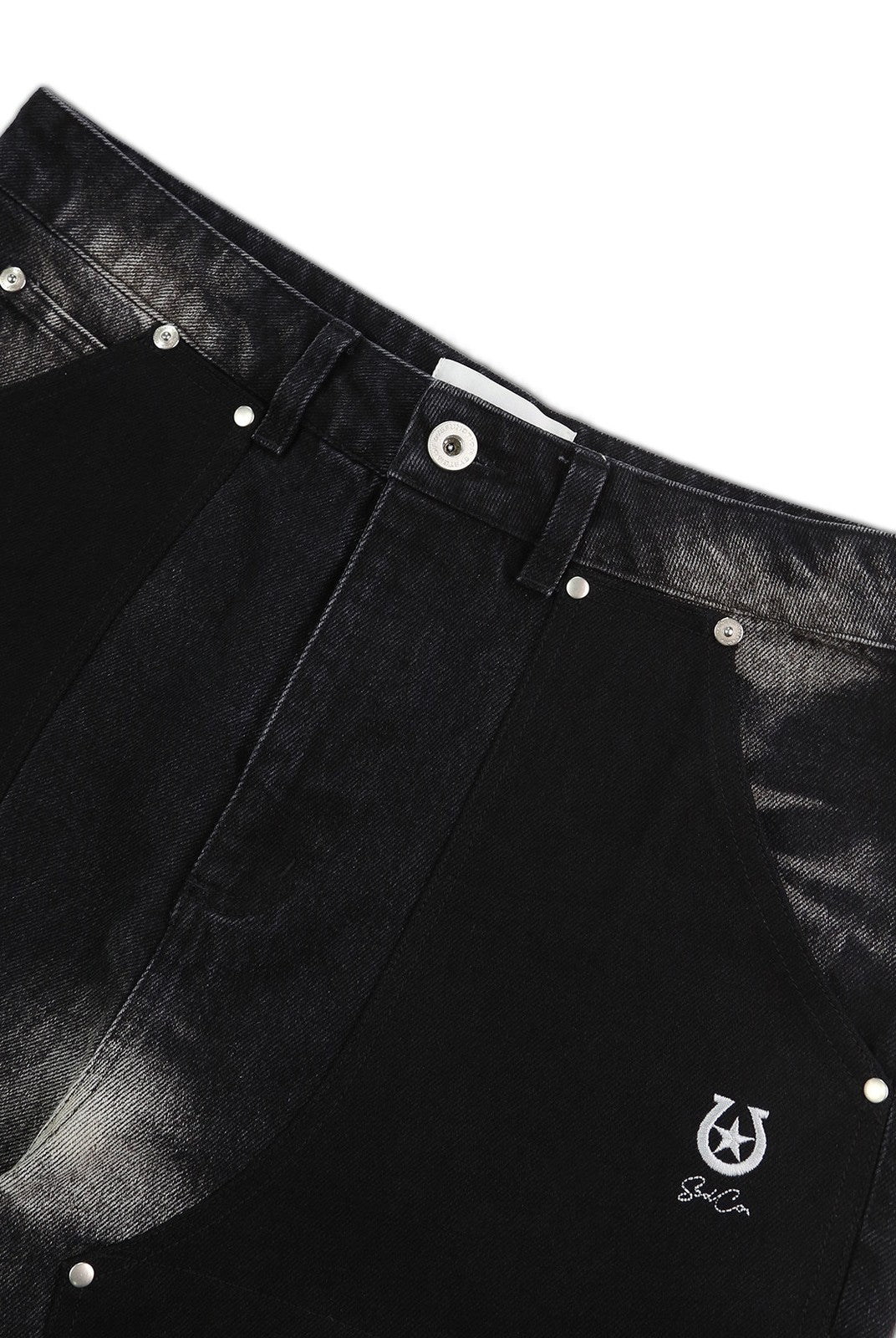 SOD Rivet Panel Micro Flare Jeans in Black - Detail