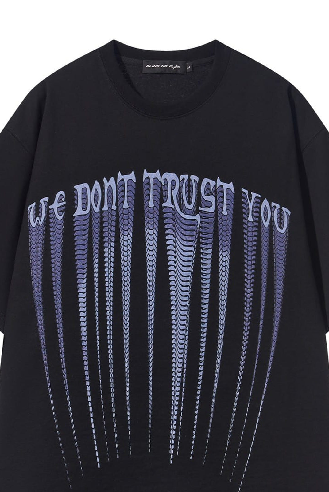 BLINDNOPLAN Stretched Slogan Print Cotton T Shirt in Black