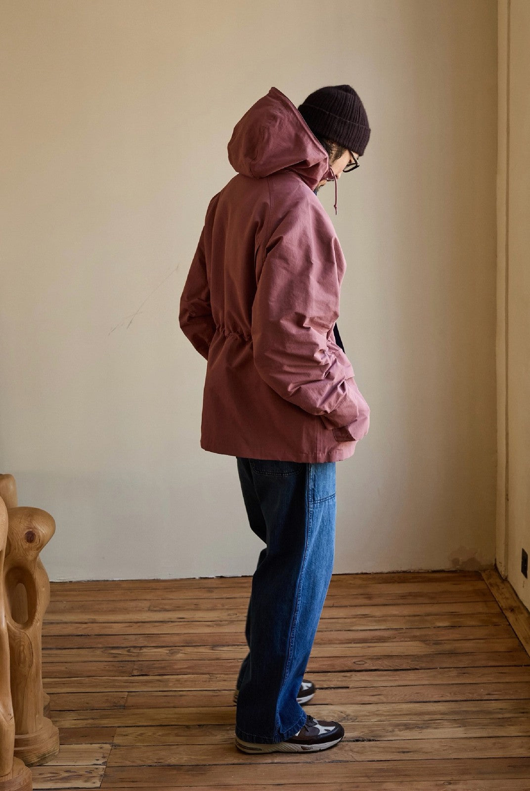 USAGE Cotton Nylon Hooded Mountain Parka in Pink - On Model