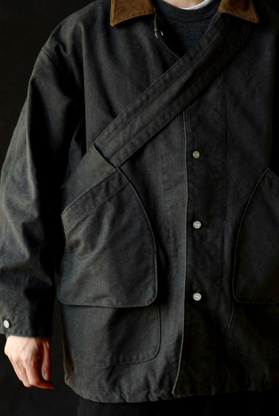 USAGE Heavyweight Canvas Hunting Jacket in Gray - On Male Model
