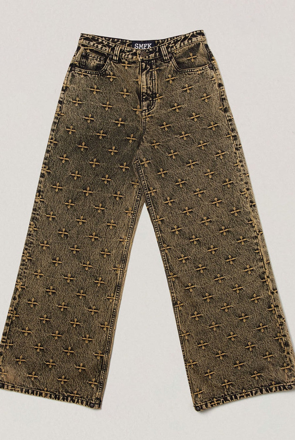 SMFK All Over Print Wide Leg Jeans in Brown