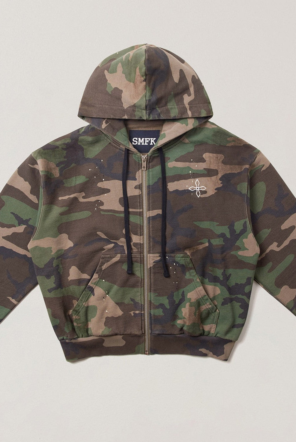 SMFK Cross Embroidered Cotton Zip Up Hoodie in Green