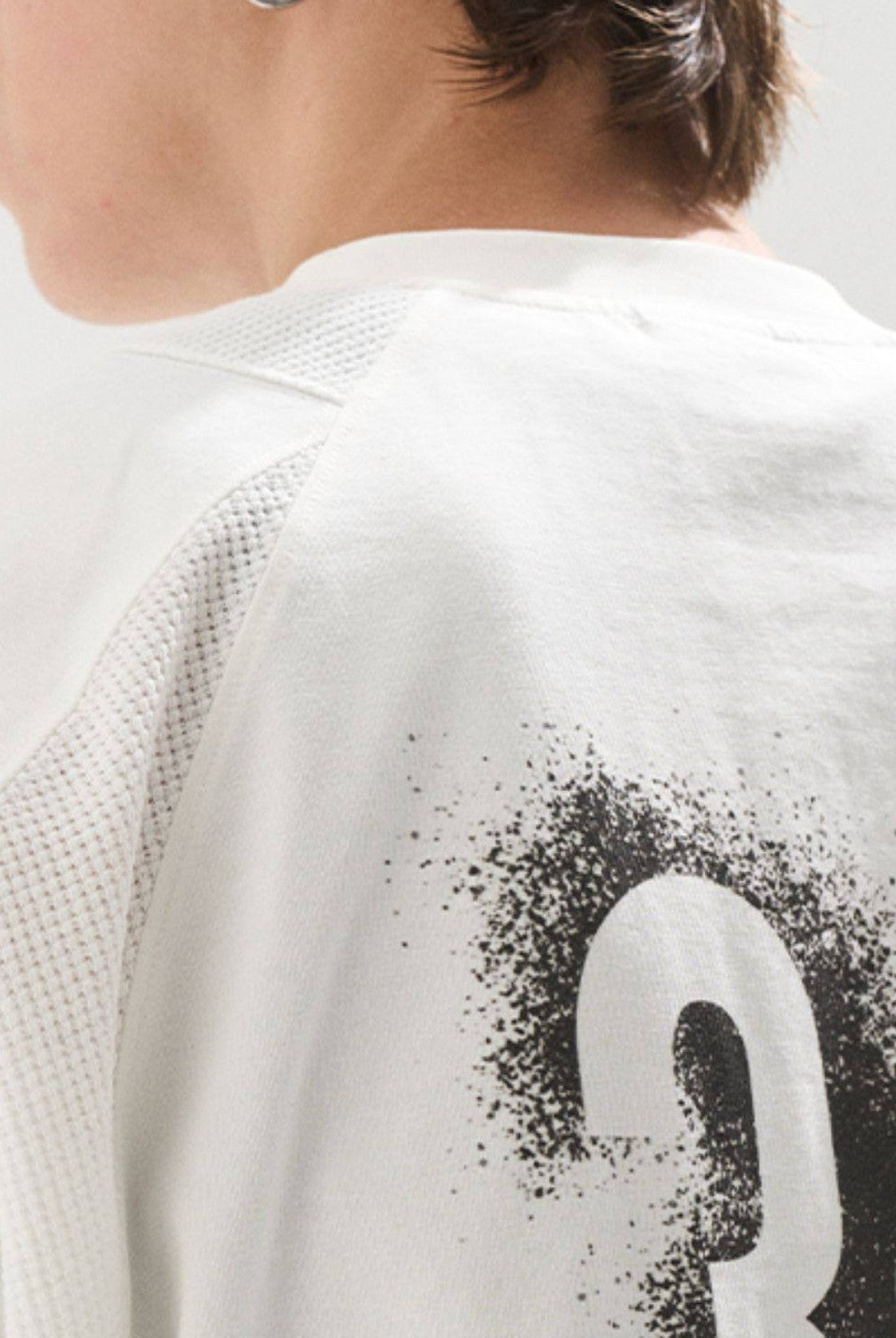 BLINDNOPLAN Sorona Panelled Graphic T Shirt in Blue - On Male Model