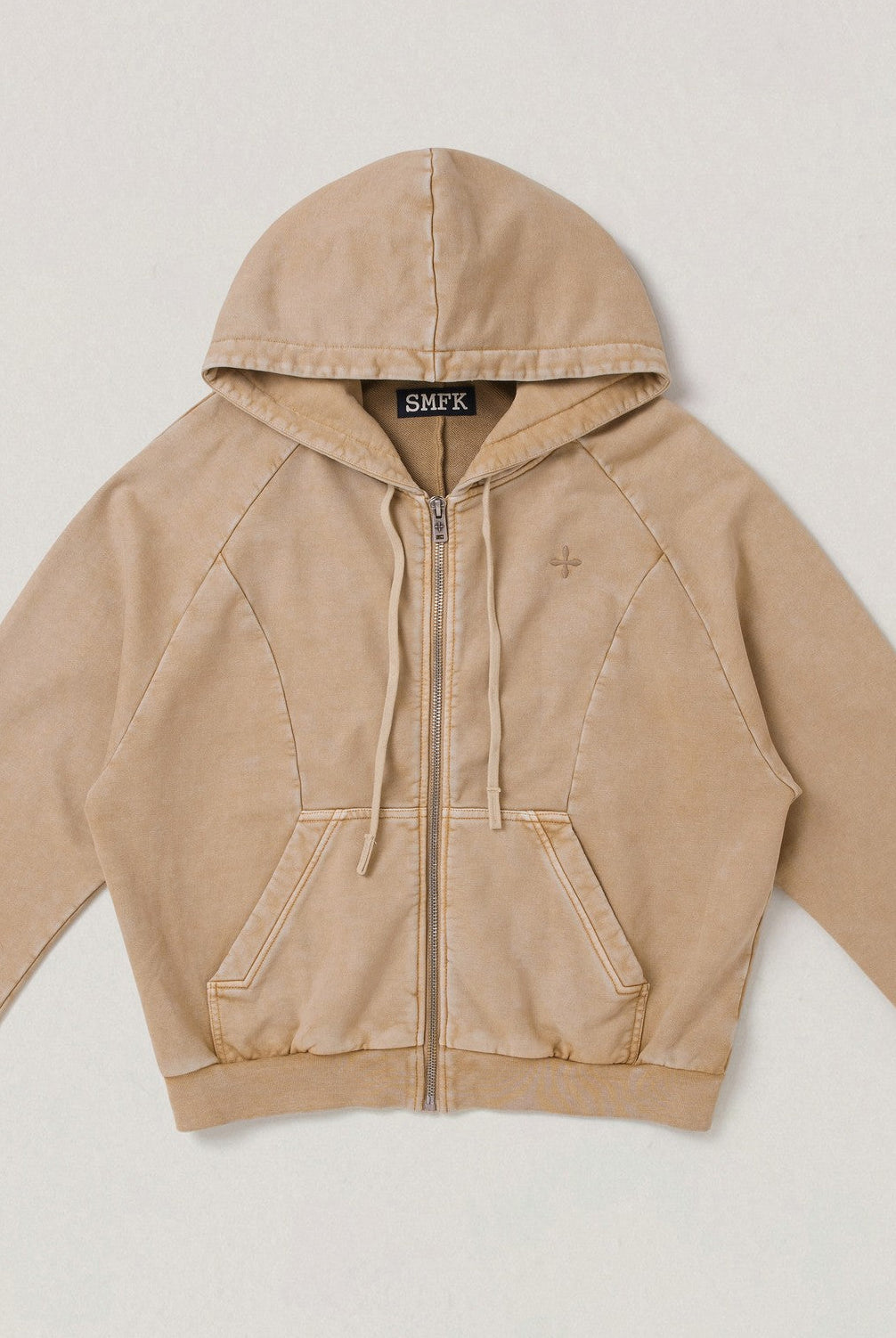 SMFK Washed Cotton Zip Up Hoodie in Beige