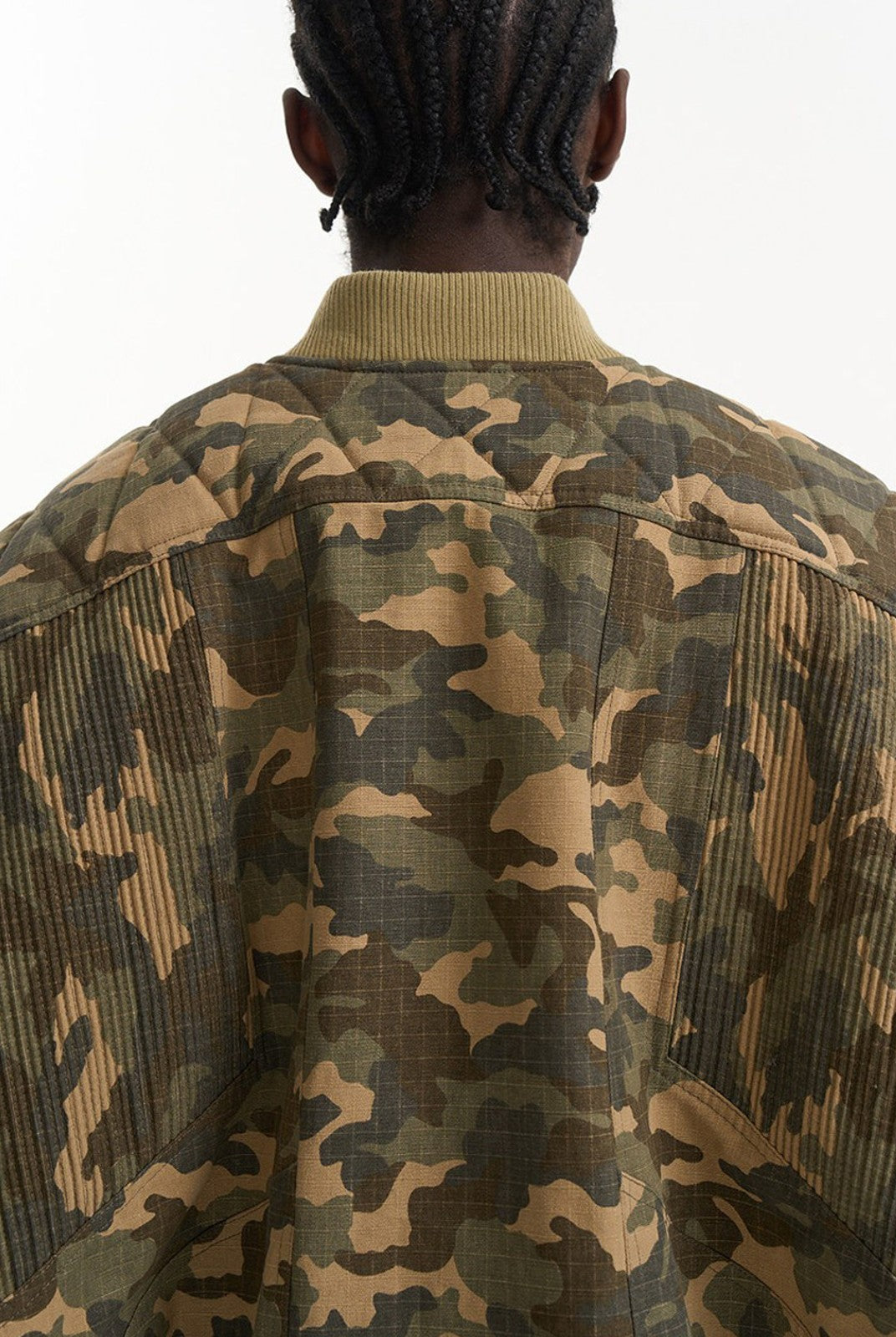 BLINDNOPLAN Heavyweight Cotton Camouflage Bomber in Beige - On Model