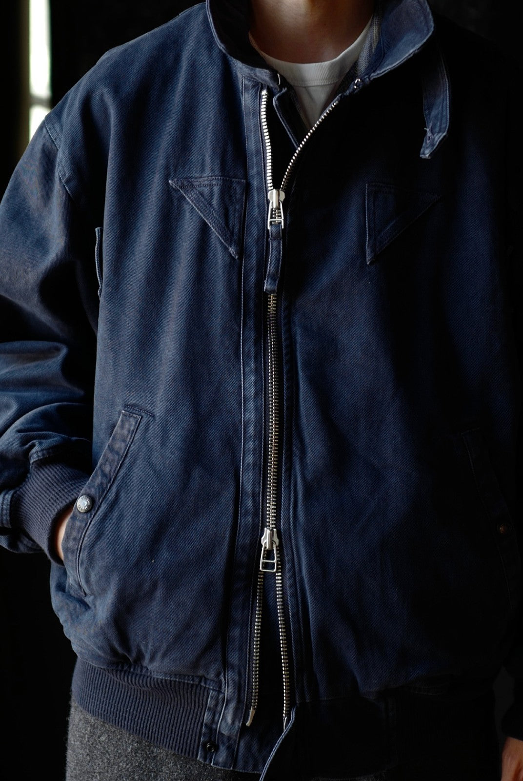 USAGE Washed Cotton Lyocell B 15 Bomber in Navy - On Male Model
