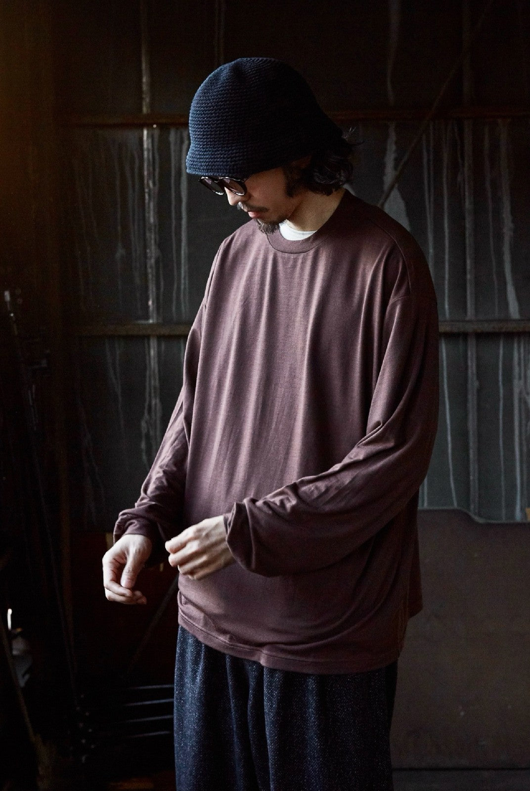 USAGE Merino Wool Blend T Shirt Set in Brown - On Male Model