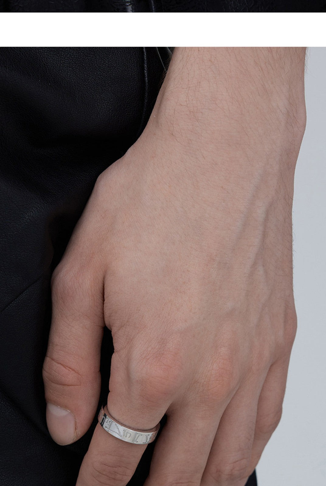 BLACKHEAD Two Tone Engraved Steel Band in Gray - On Male Model