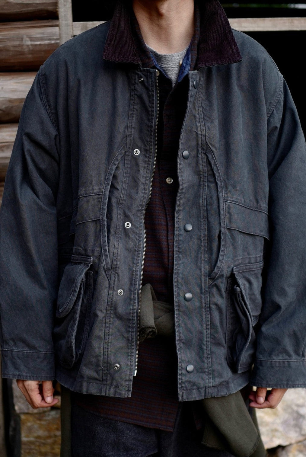 USAGE Heavyweight Cotton Canvas Barn Jacket in Gray - On Male Model