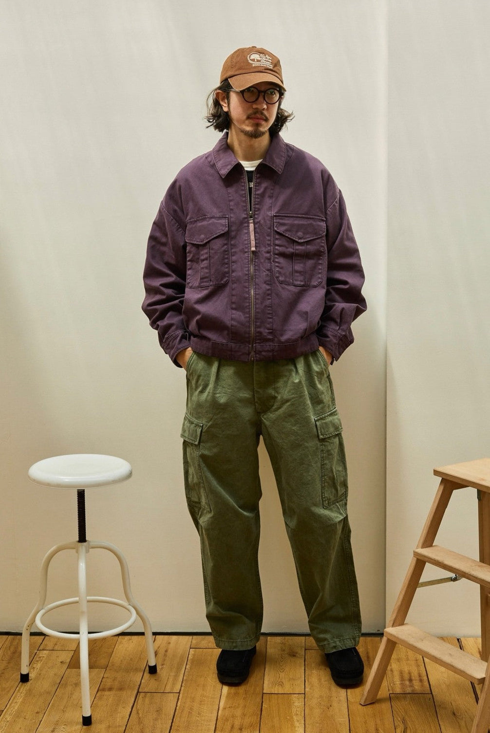 USAGE Heavyweight Canvas Cropped Workwear Jacket in Purple - On Male Model