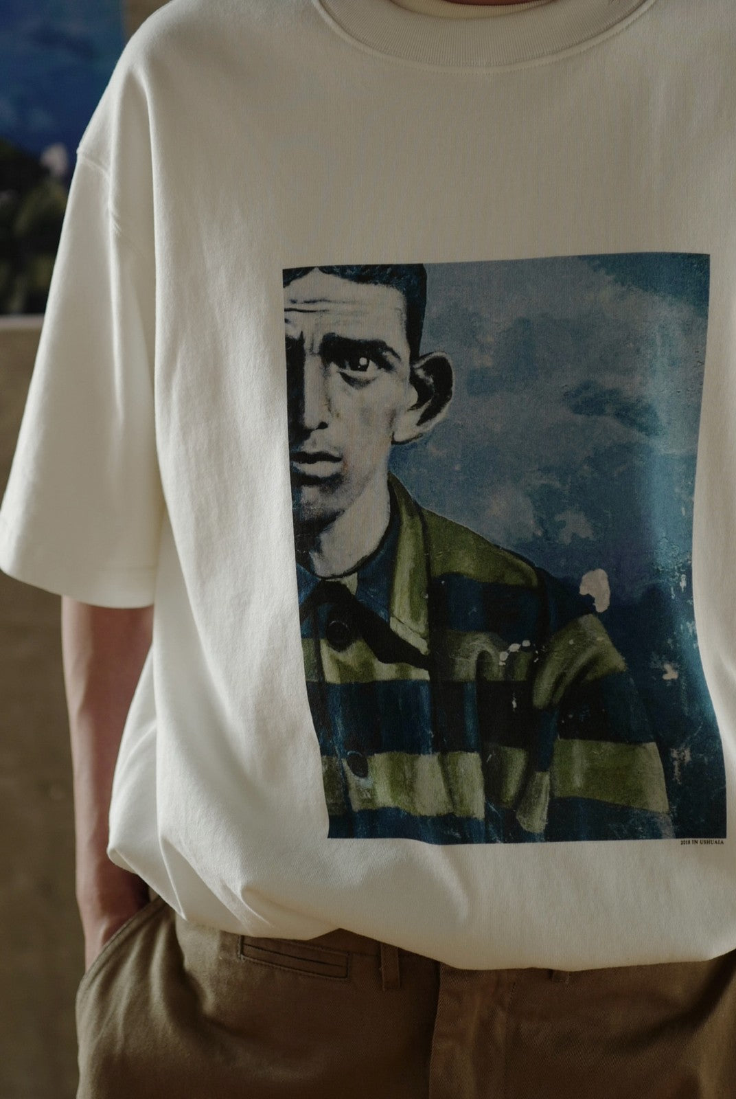 USAGE Air Spun Cotton Graphic T Shirt in White - On Male Model