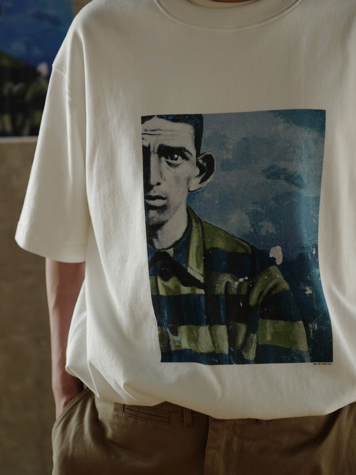USAGE Air Spun Cotton Graphic T Shirt in White - On Male Model