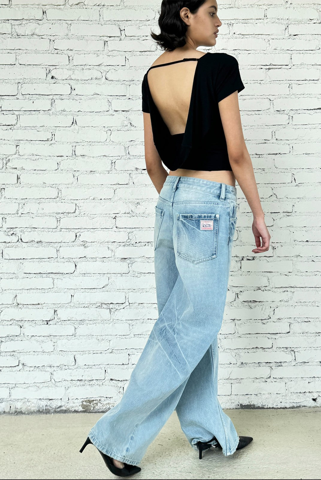 FaxCopyExpress Washed Cotton Gardener Jeans in Blue - On Female Model