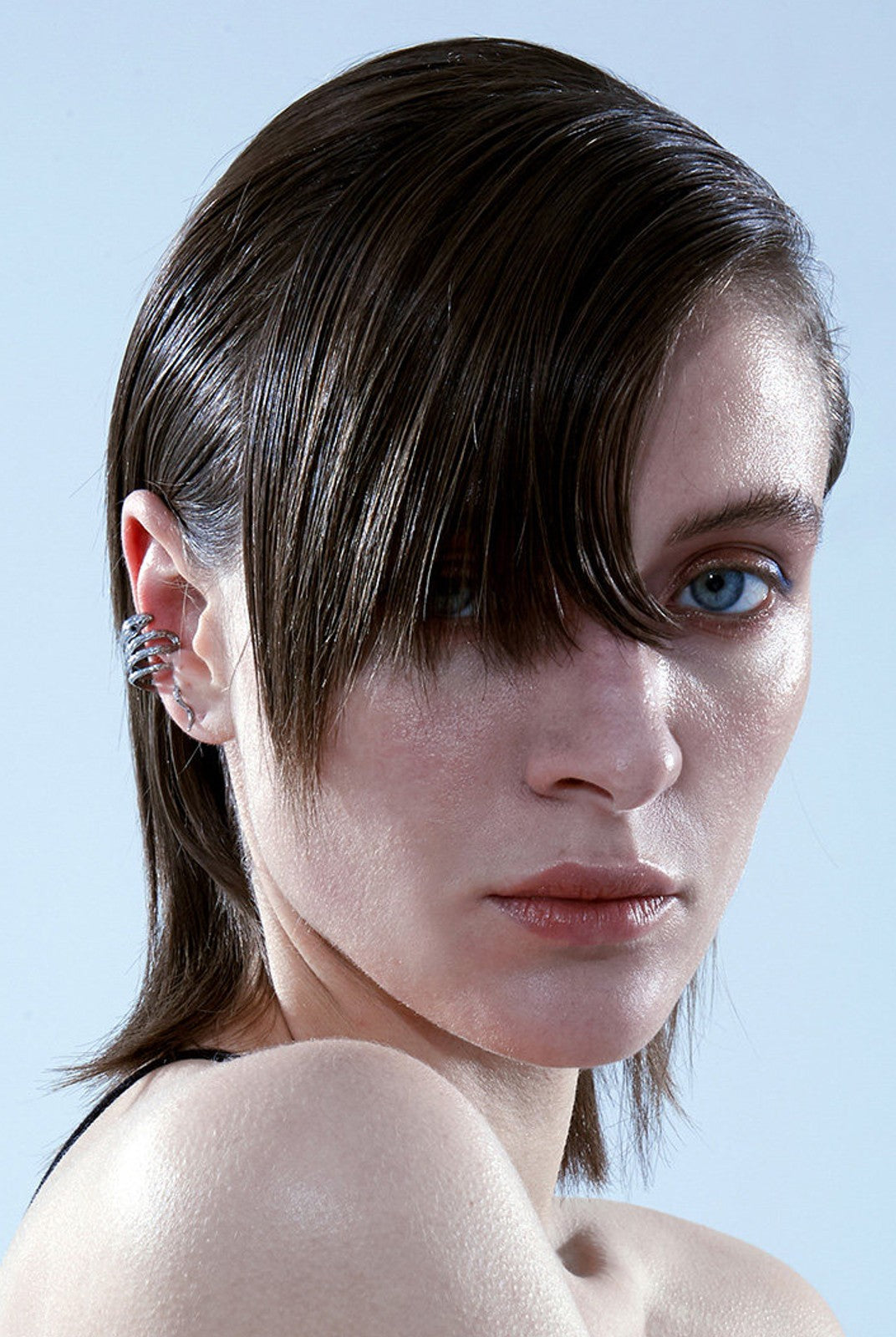 BLACKHEAD Snake Shape Ear Cuff in Silver - On Female Model