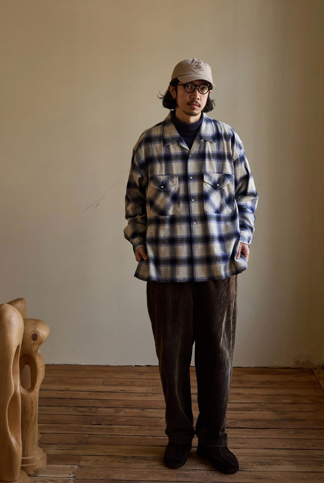 USAGE Brushed Plaid Western Shirt in Purple - On Male Model