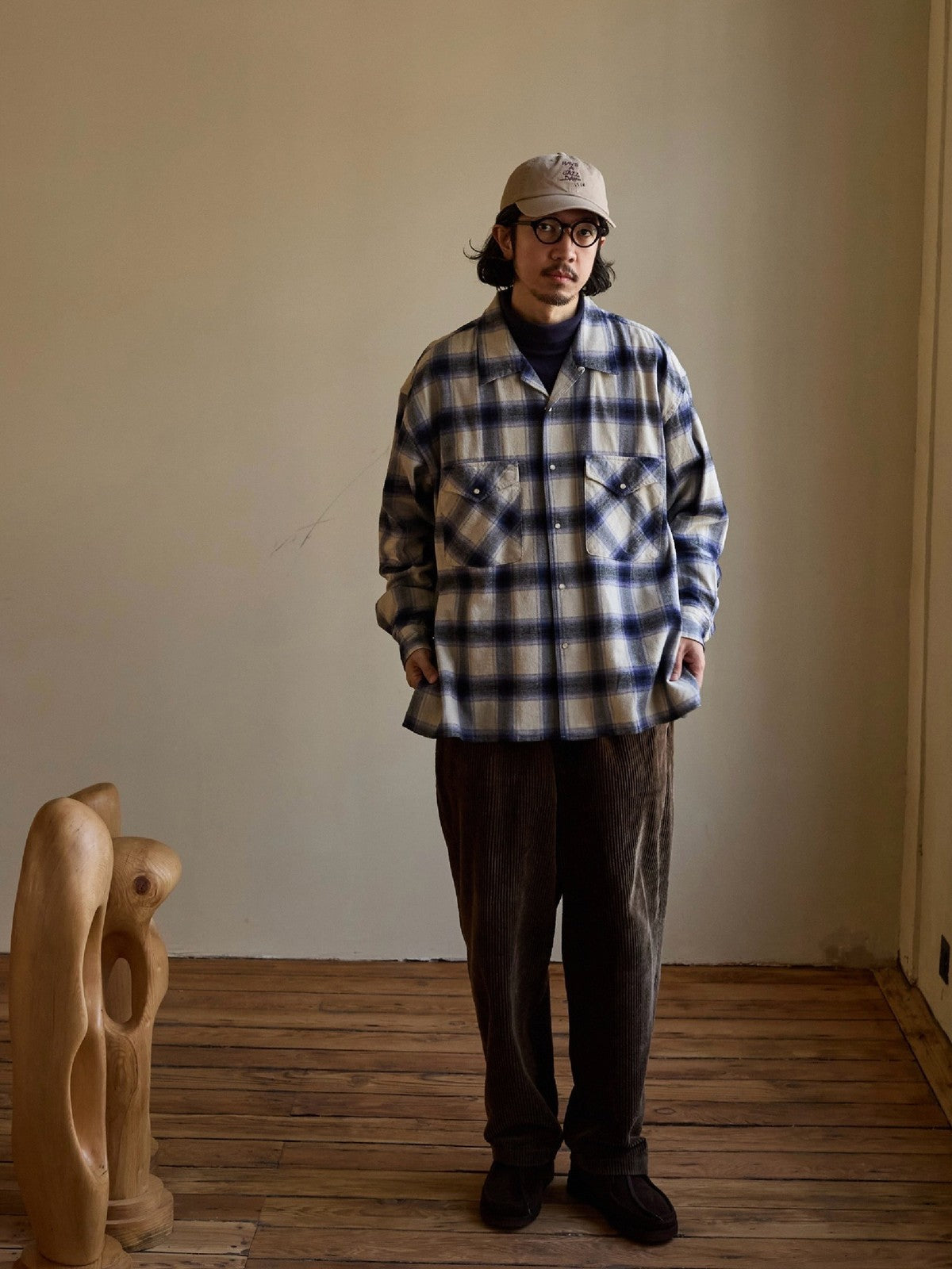 USAGE Brushed Plaid Western Shirt in Purple - On Male Model