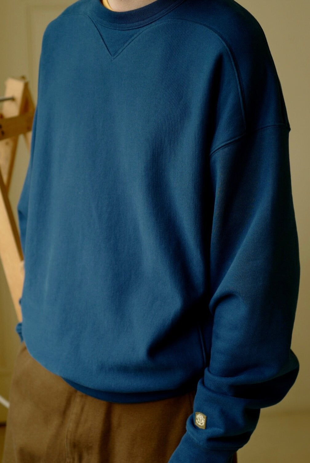 USAGE Reversible Cotton Crewneck Sweatshirt in Blue - On Model