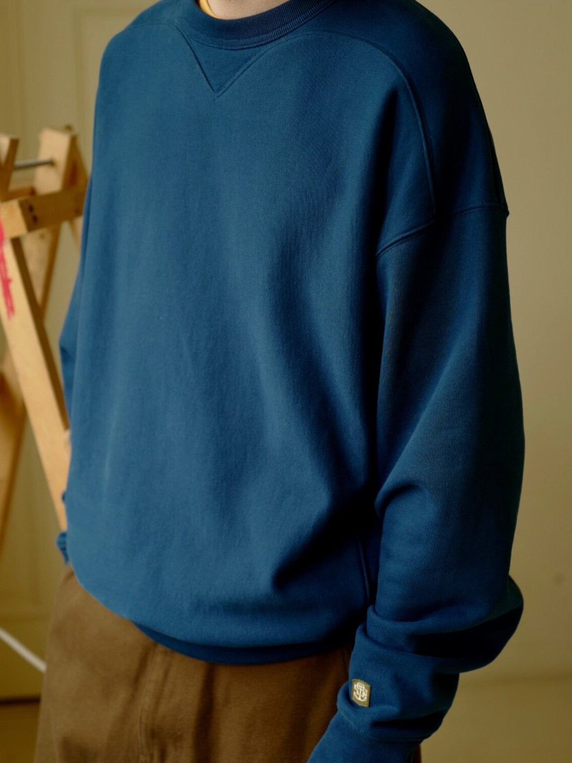 USAGE Reversible Cotton Crewneck Sweatshirt in Blue - On Model