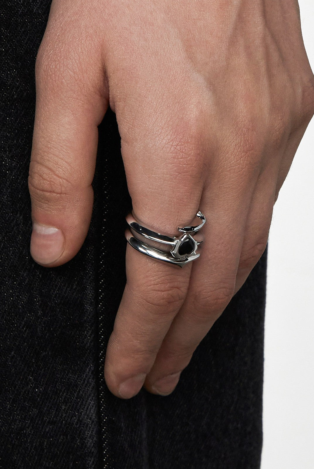 BLACKHEAD Spiked Heart Steel Ring in Gray - On Male Model