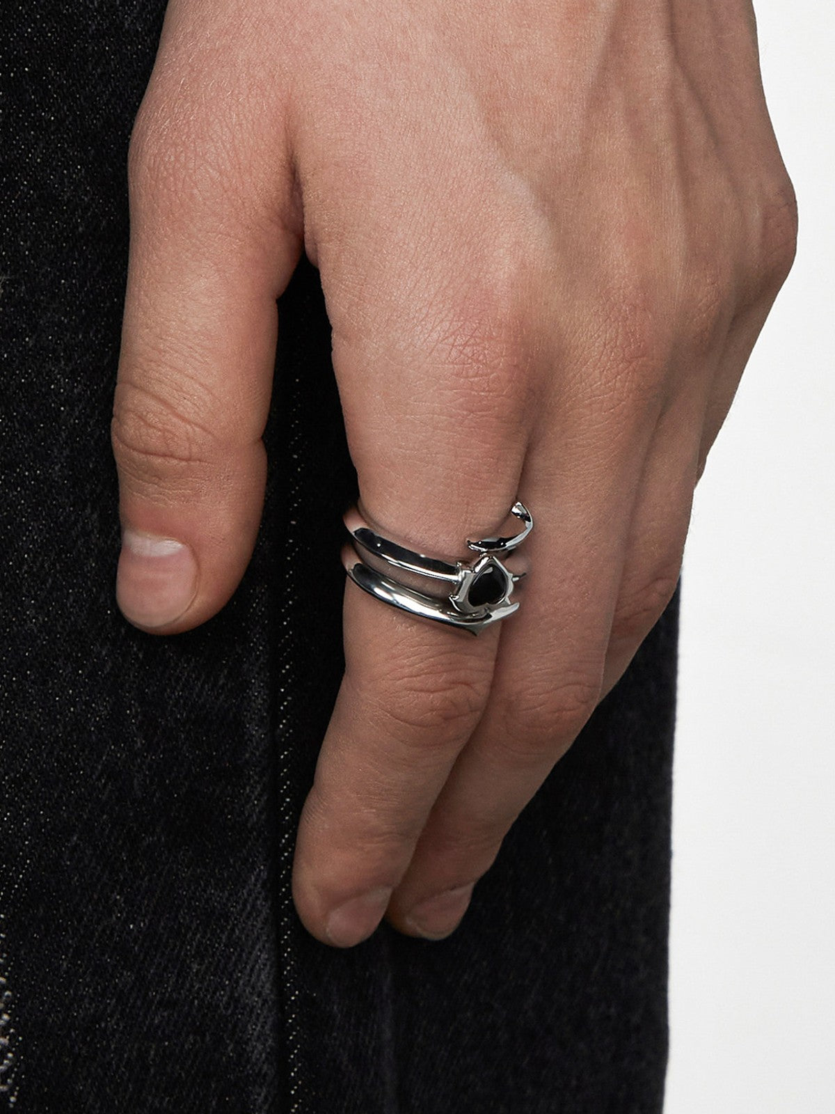 BLACKHEAD Spiked Heart Steel Ring in Gray - On Male Model
