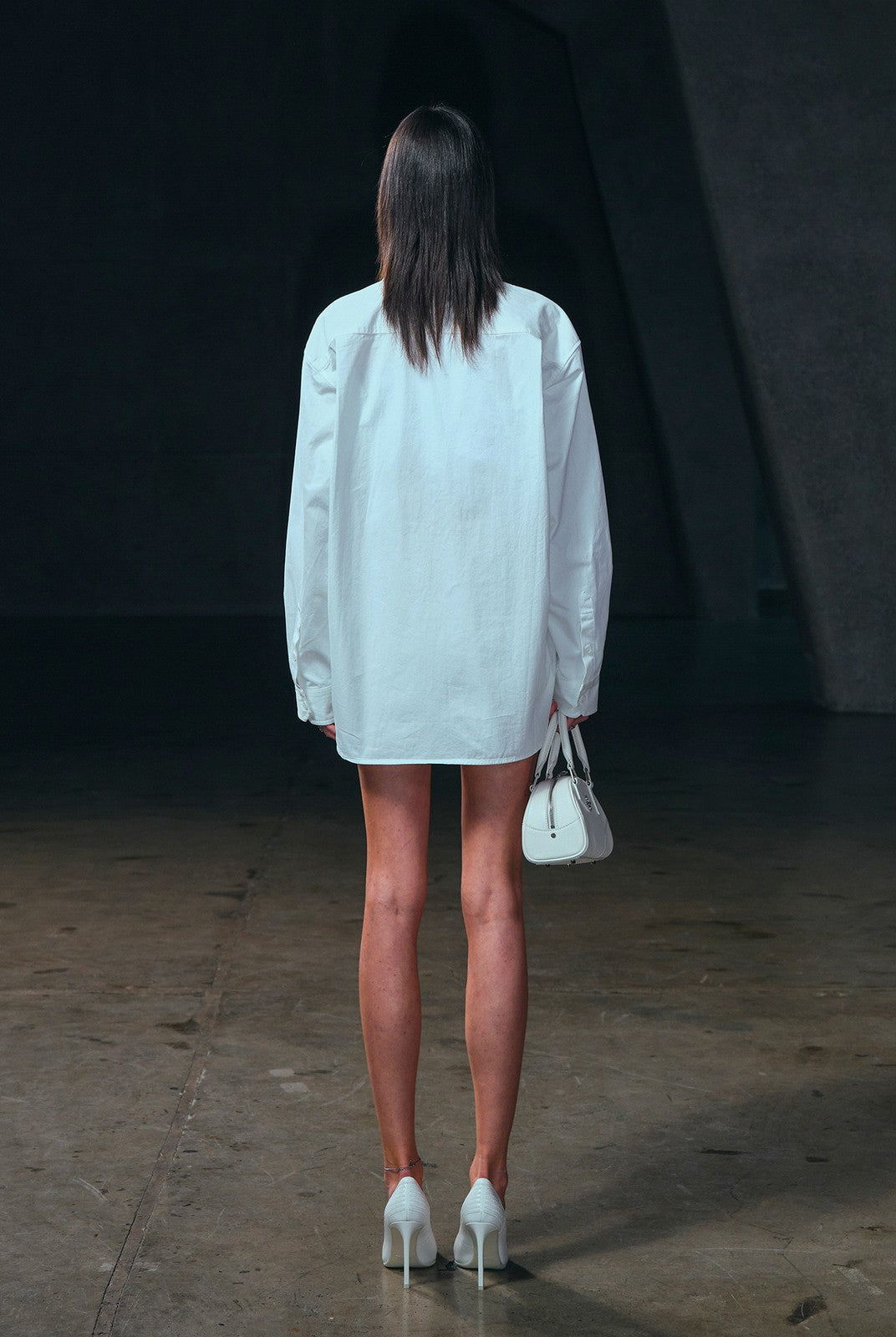 SMFK Cross Badge Cotton Cargo Shirt in White - On Female Model