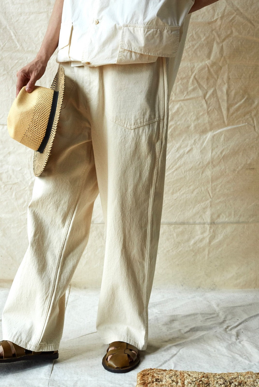 USAGE Vintage Neppy Cotton Straight Leg Jeans in Cream - On Model