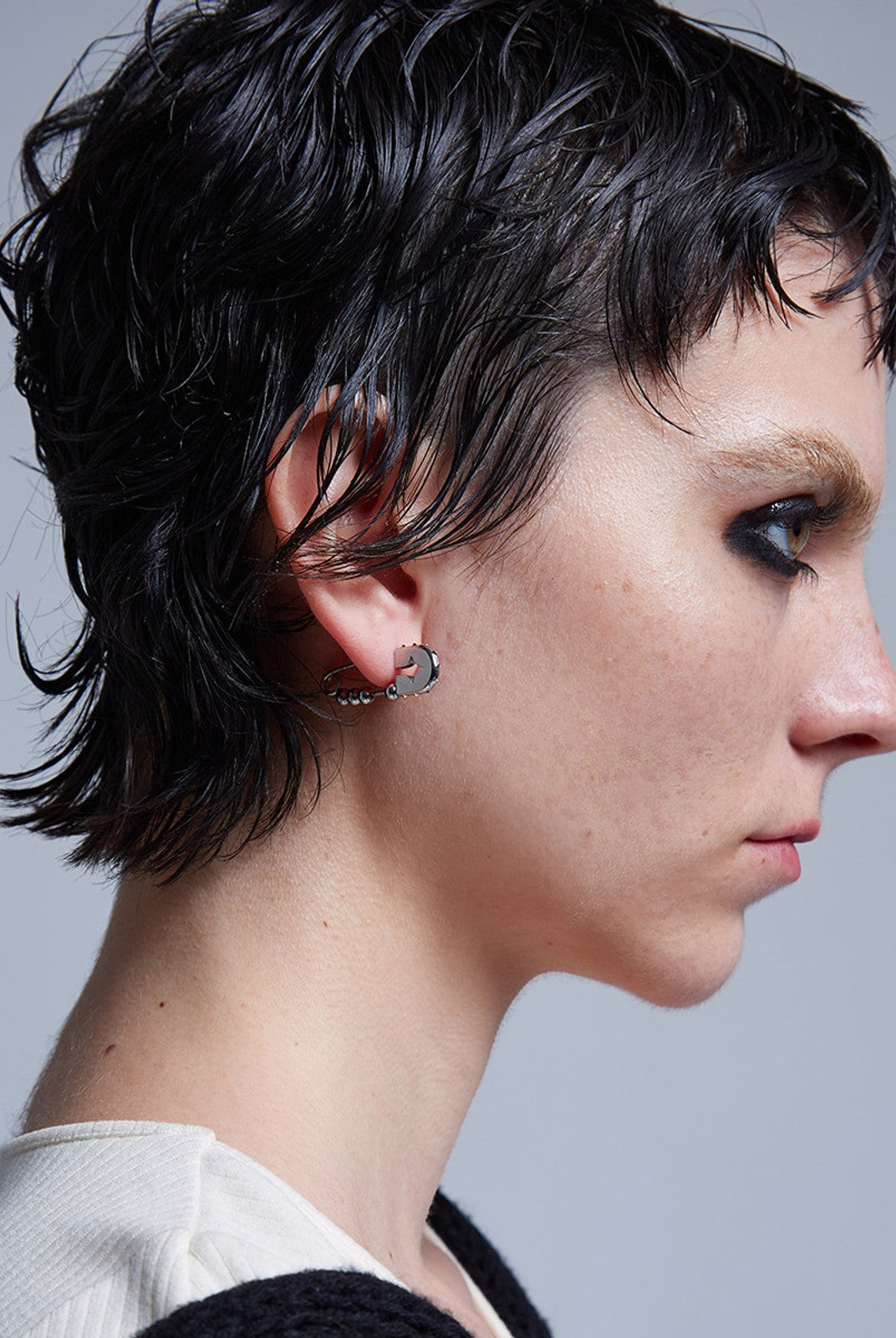 BLACKHEAD Rivet Ball Safety Pin Earrings in Silver - On Female Model