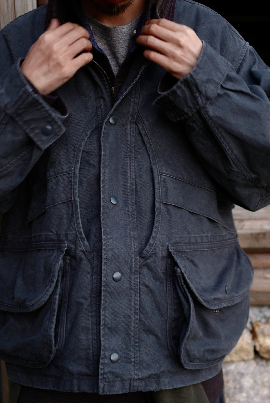 USAGE Heavyweight Cotton Canvas Barn Jacket in Gray - On Male Model