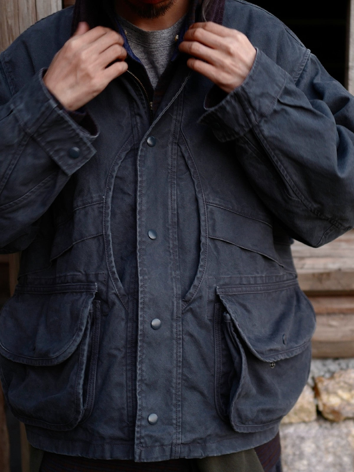 USAGE Heavyweight Cotton Canvas Barn Jacket in Gray - On Male Model