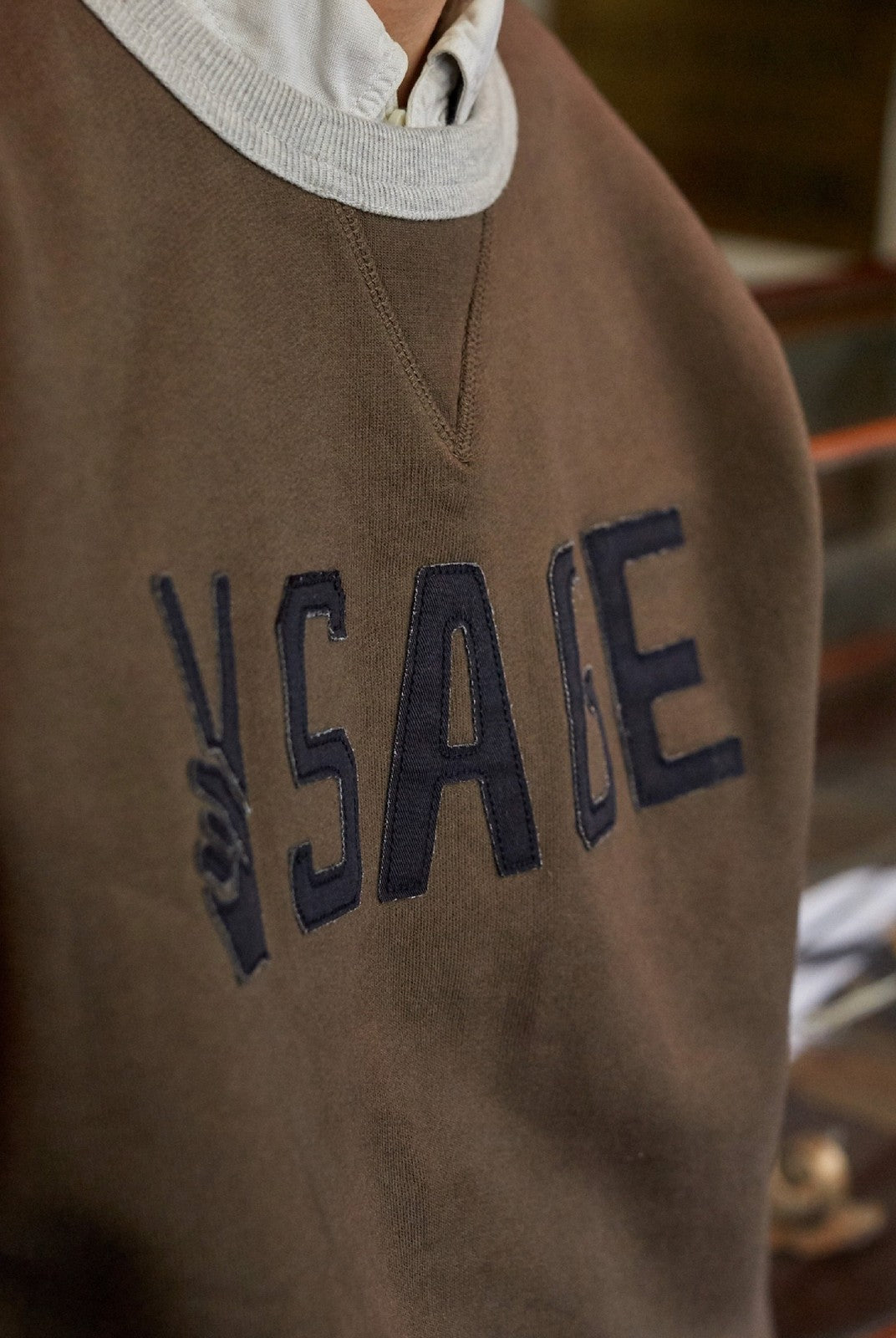 USAGE Graphic Two Tone Cotton Sweatshirt in Brown - On Model