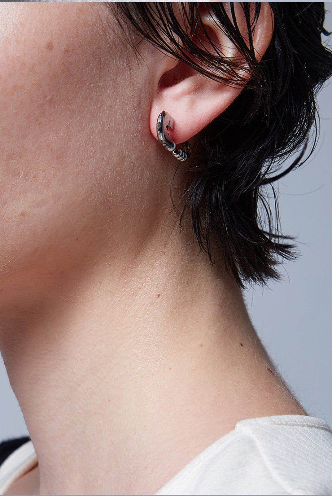 BLACKHEAD Rivet Ball Safety Pin Earrings in Silver - On Model