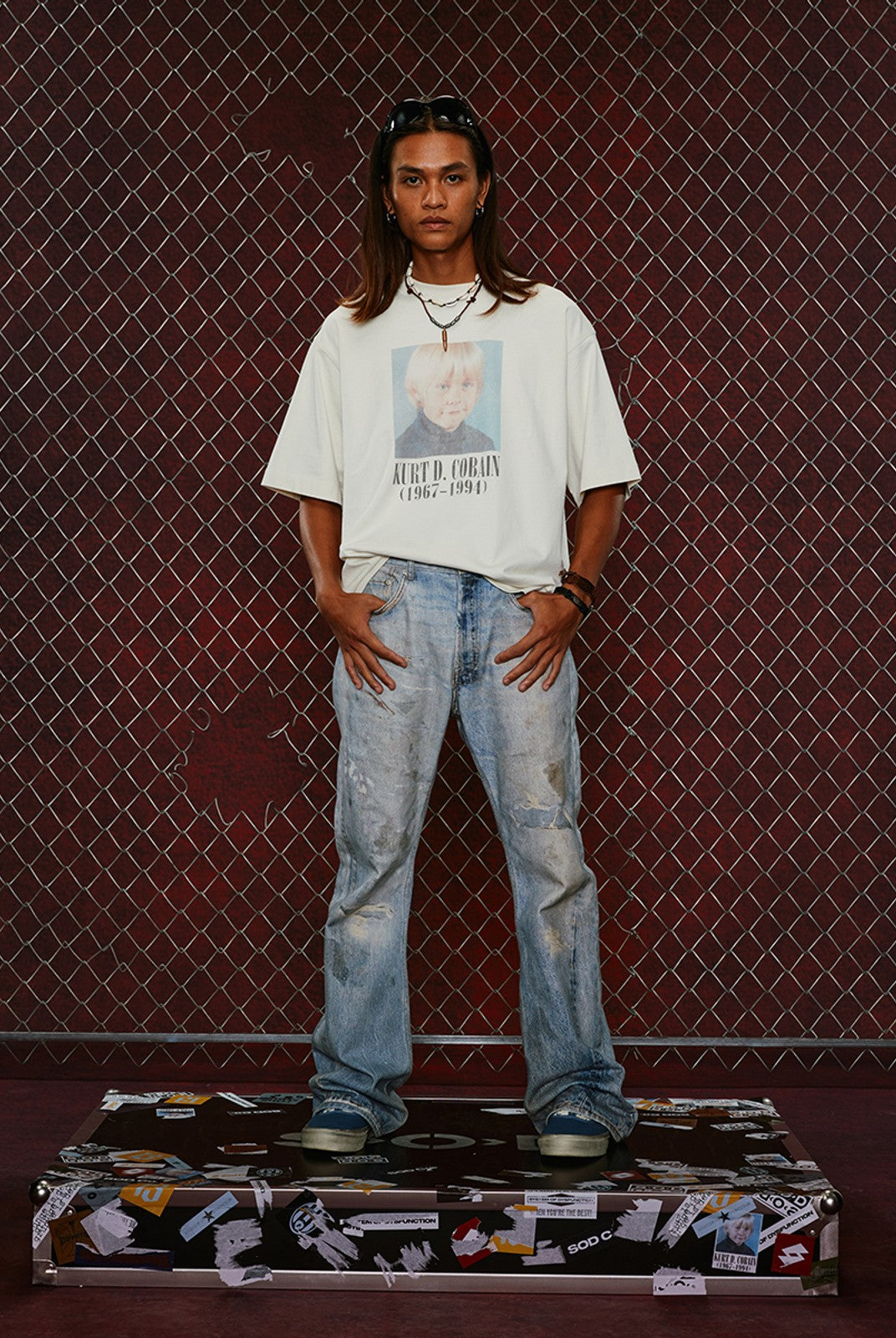 SOD Vintage Washed Graphic T Shirt in White - On Male Model