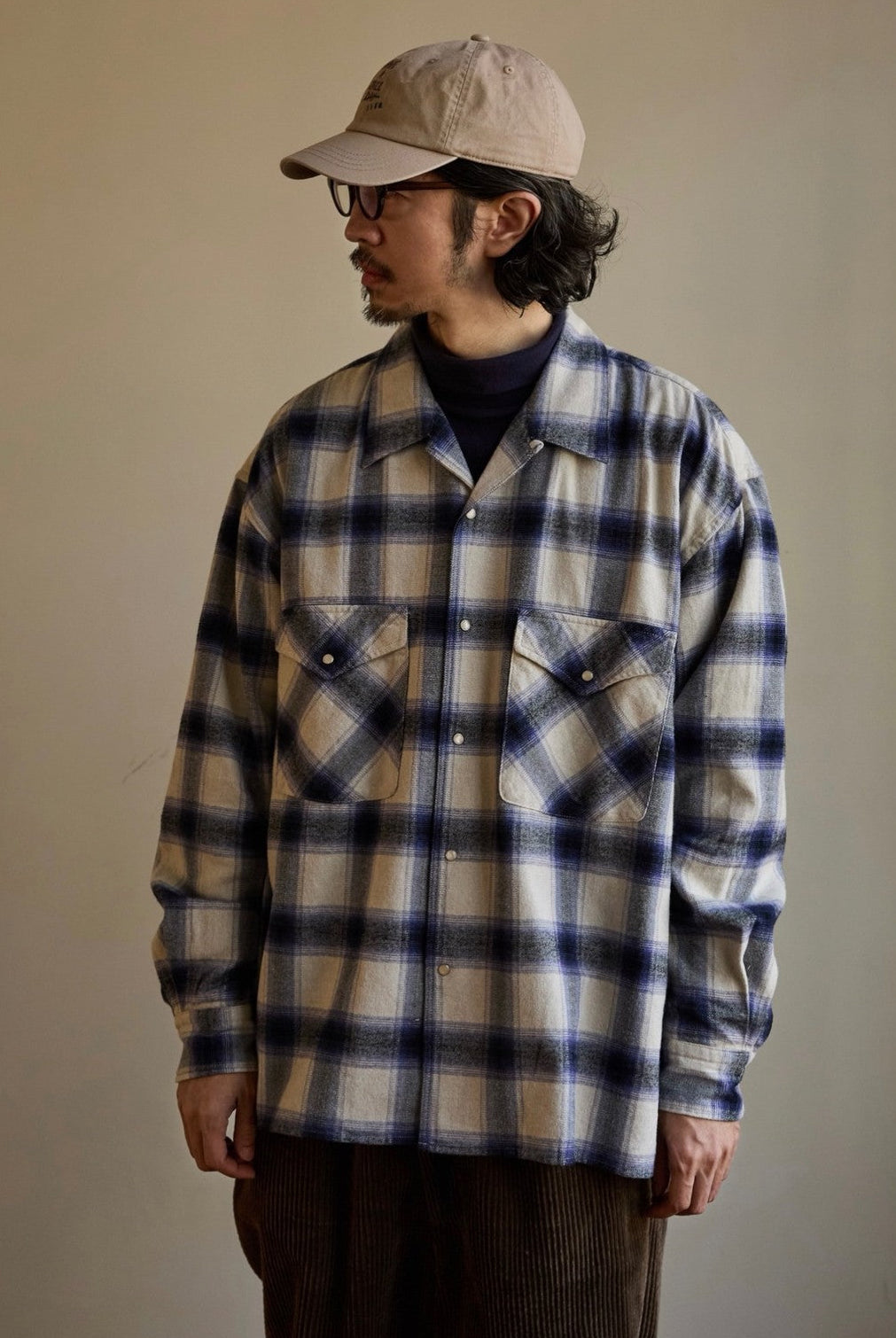 USAGE Brushed Plaid Western Shirt in Purple - On Male Model