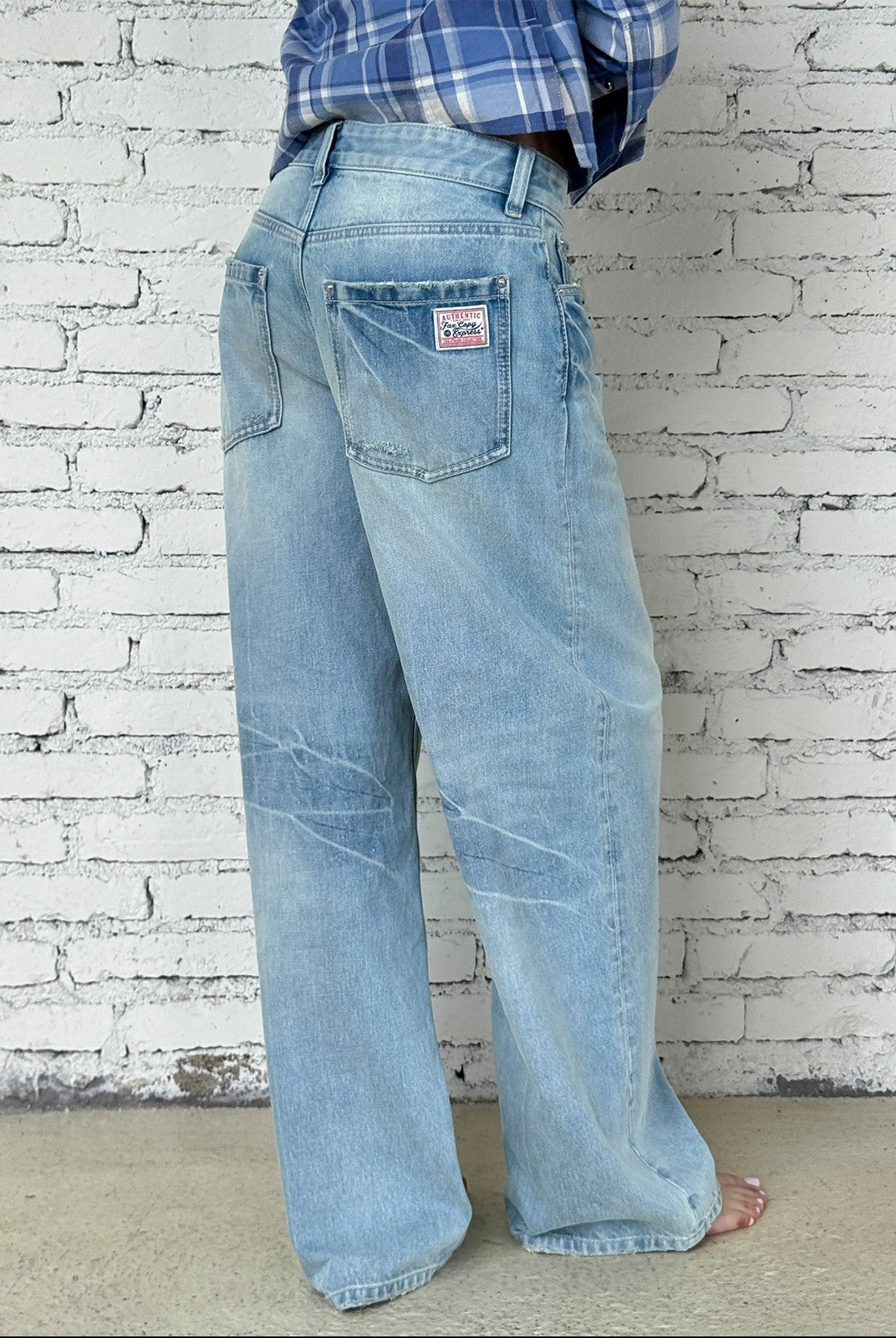 FaxCopyExpress Washed Cotton Gardener Jeans in Blue - On Model