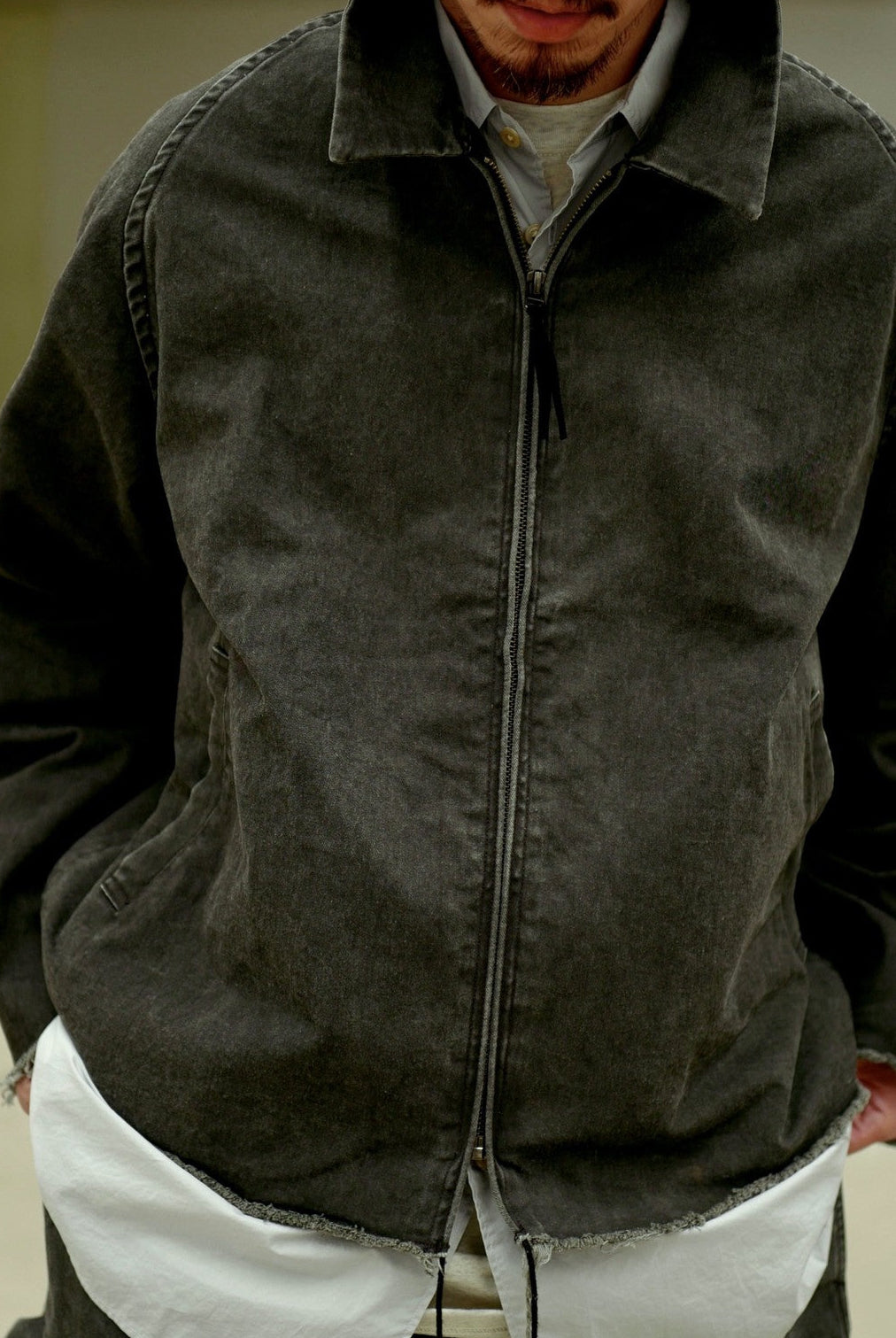 USAGE Vintage Washed Cotton Sports Jacket in Black - On Male Model