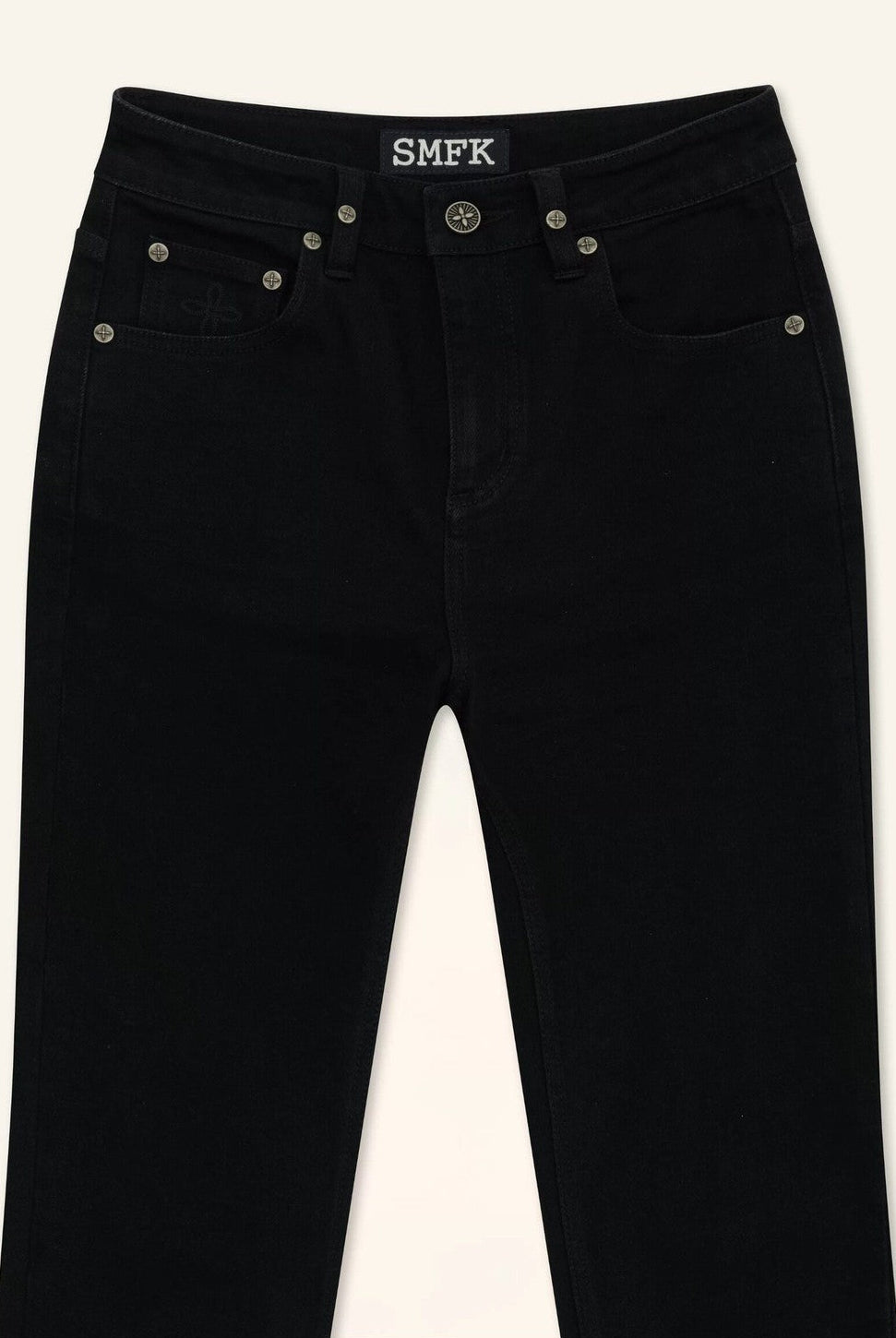 SMFK High Waisted Horseshoe Flare Jeans in Black - Detail