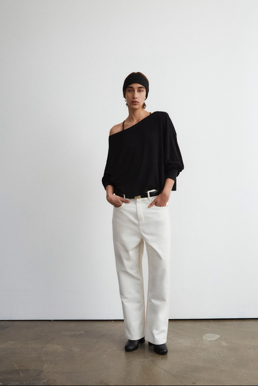 FaxCopyExpress Off Shoulder Overlay Sweatshirt in Black - On Female Model