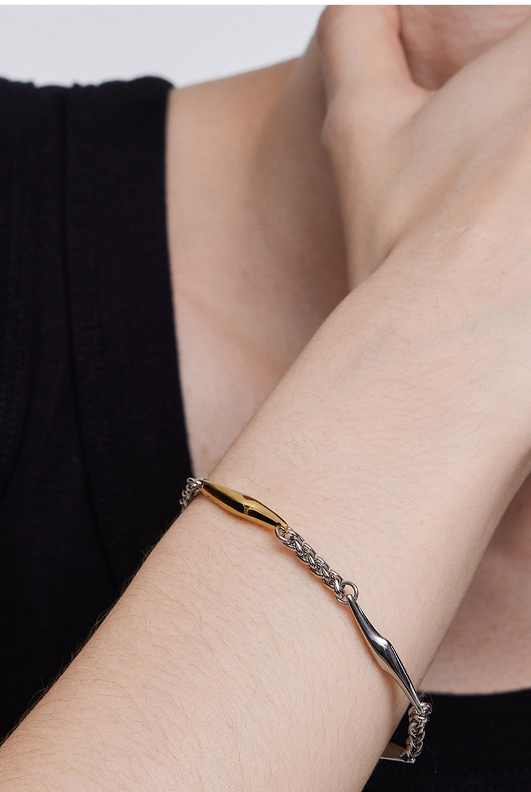 BLACKHEAD Two Tone Spliced Lightning Bracelet in Gold - On Model