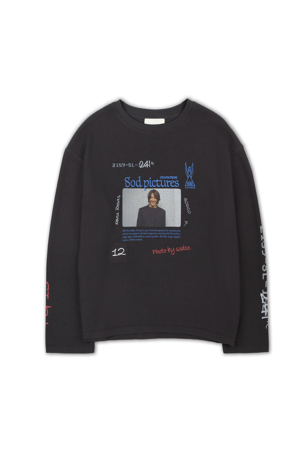 SOD Keanu Graphic Waffle Knit Top in Gray
