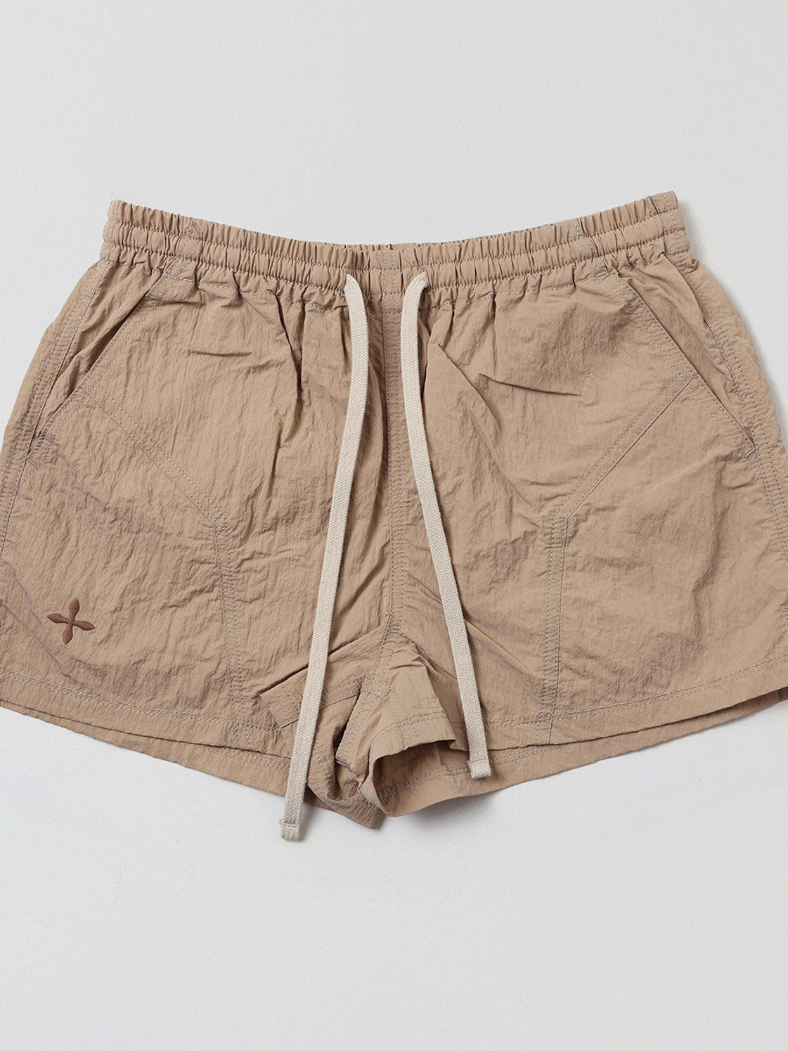 SMFK Lightweight Drawstring Track Shorts in Beige