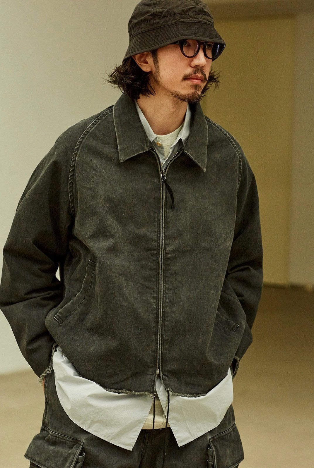 USAGE Vintage Washed Cotton Sports Jacket in Black - On Male Model