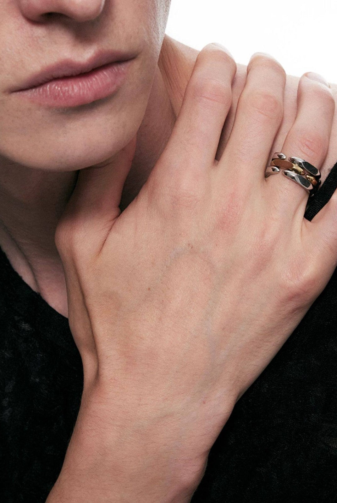 BLACKHEAD Convertible Structural Steel Ring in Gray - On Model