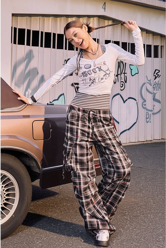 BeerBro Graffiti Print Tee Striped Tank Set in White - On Female Model
