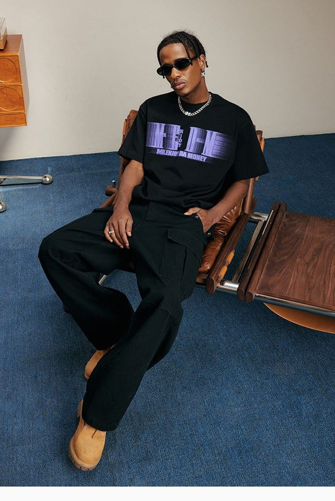 MEDM Glitch Logo Graphic Cotton T Shirt in Purple - On Male Model