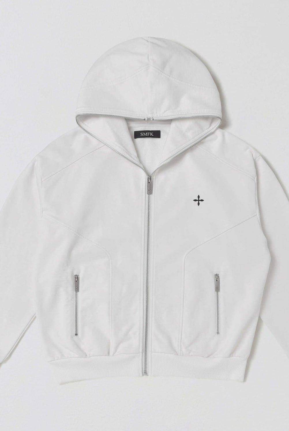 SMFK Cotton Wool Oversized Zip Up Hoodie in White