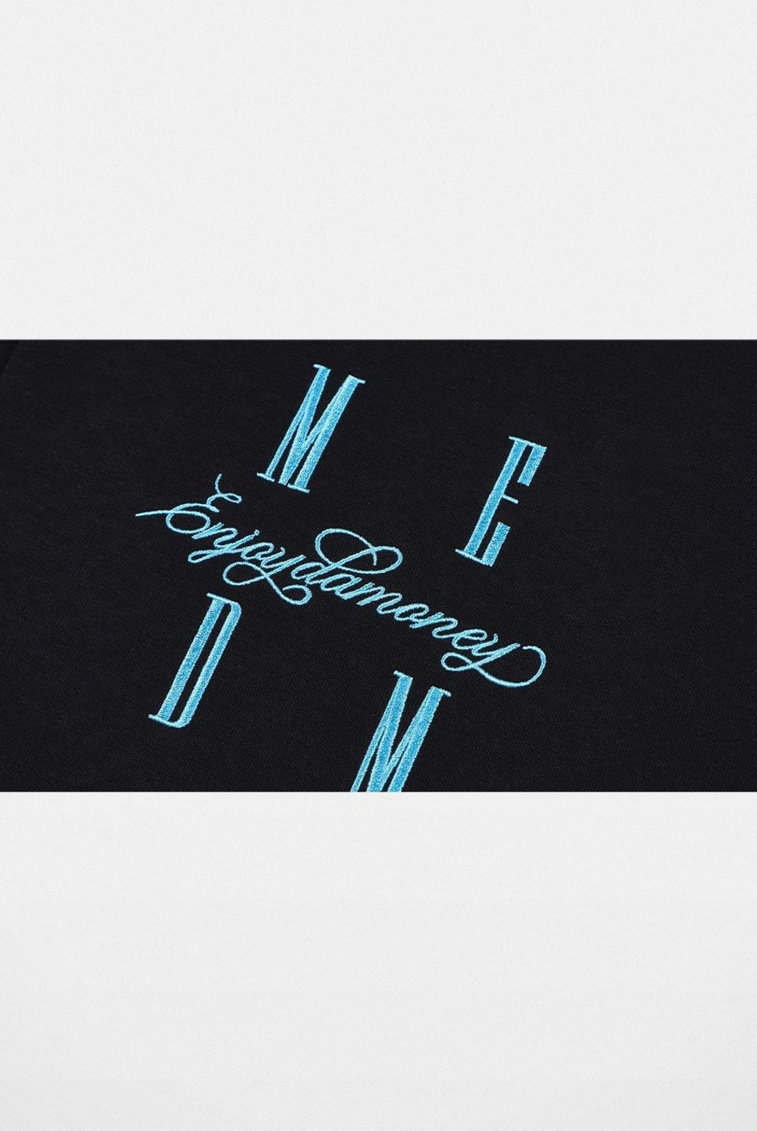 MEDM Embroidered Cotton Blend Zip Up Hoodie in Black - Detail