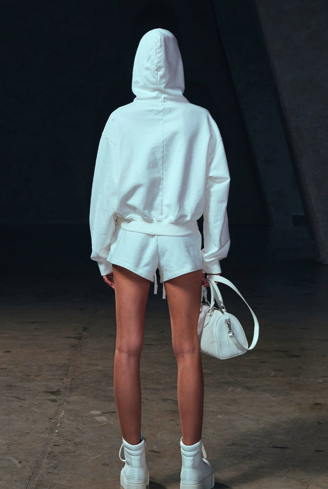 SMFK Meditation Cropped Cotton Hoodie in White - On Model