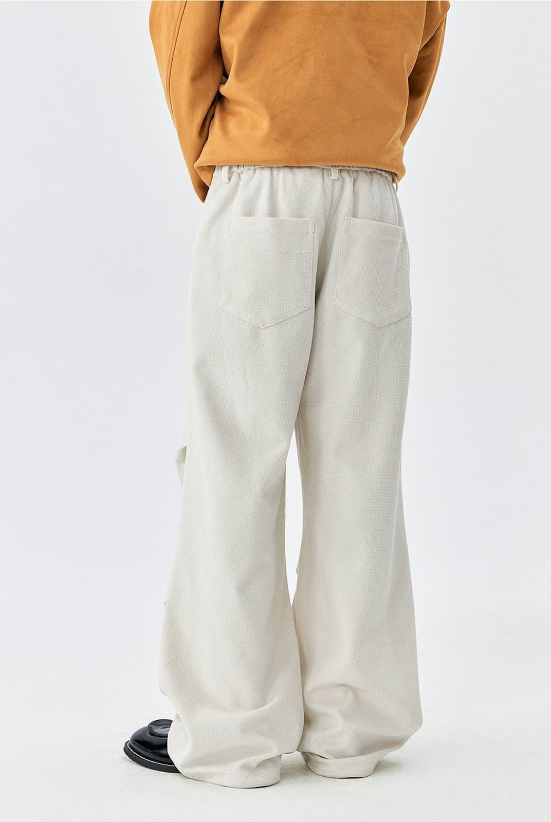 MEDM Wide Leg Parachute Cargo Pants in White - On Model
